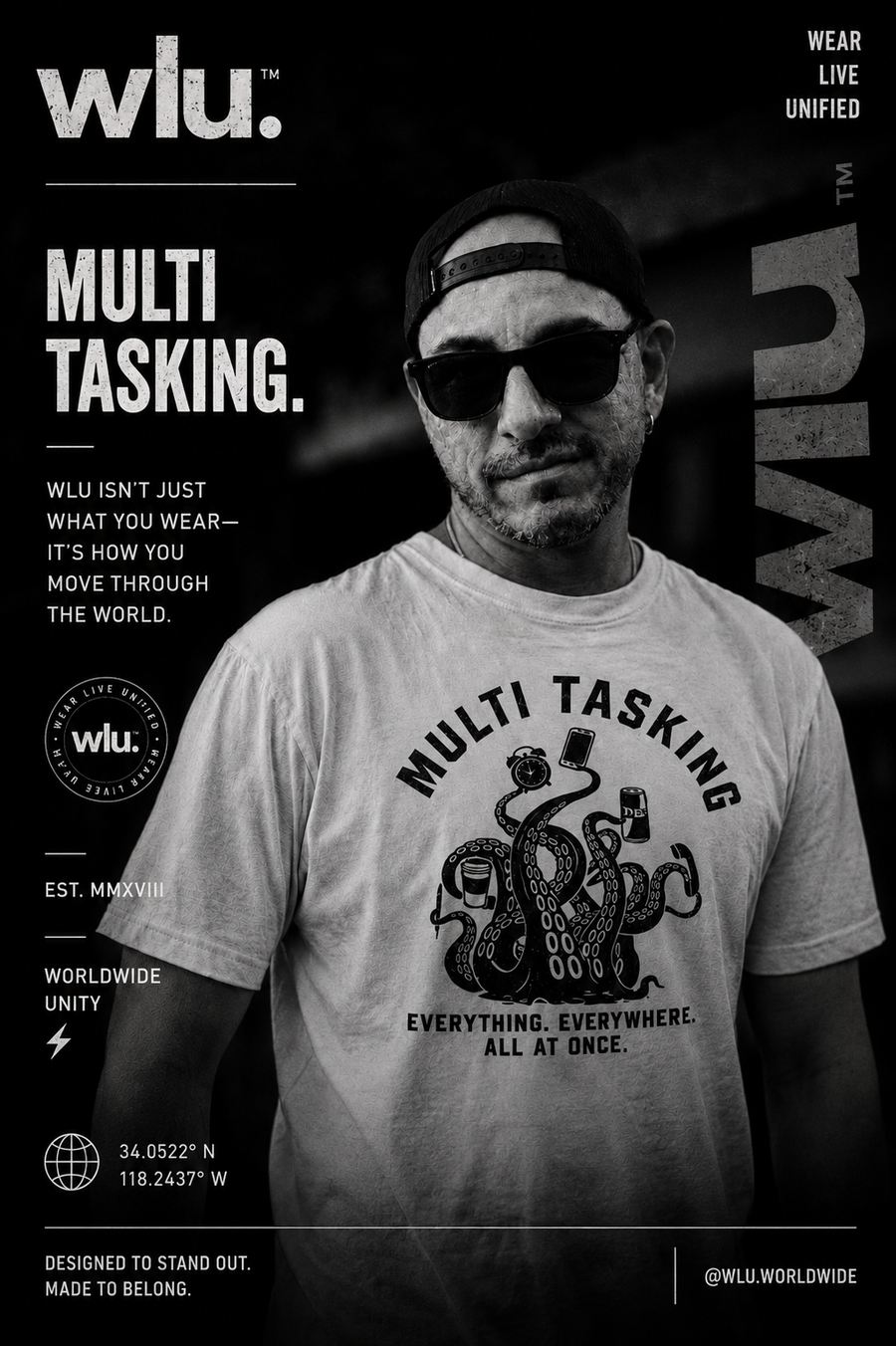 Man wearing a Multi Tasking graphic t-shirt